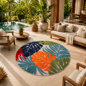 Tapis extérieur tissé kilim rond HALE