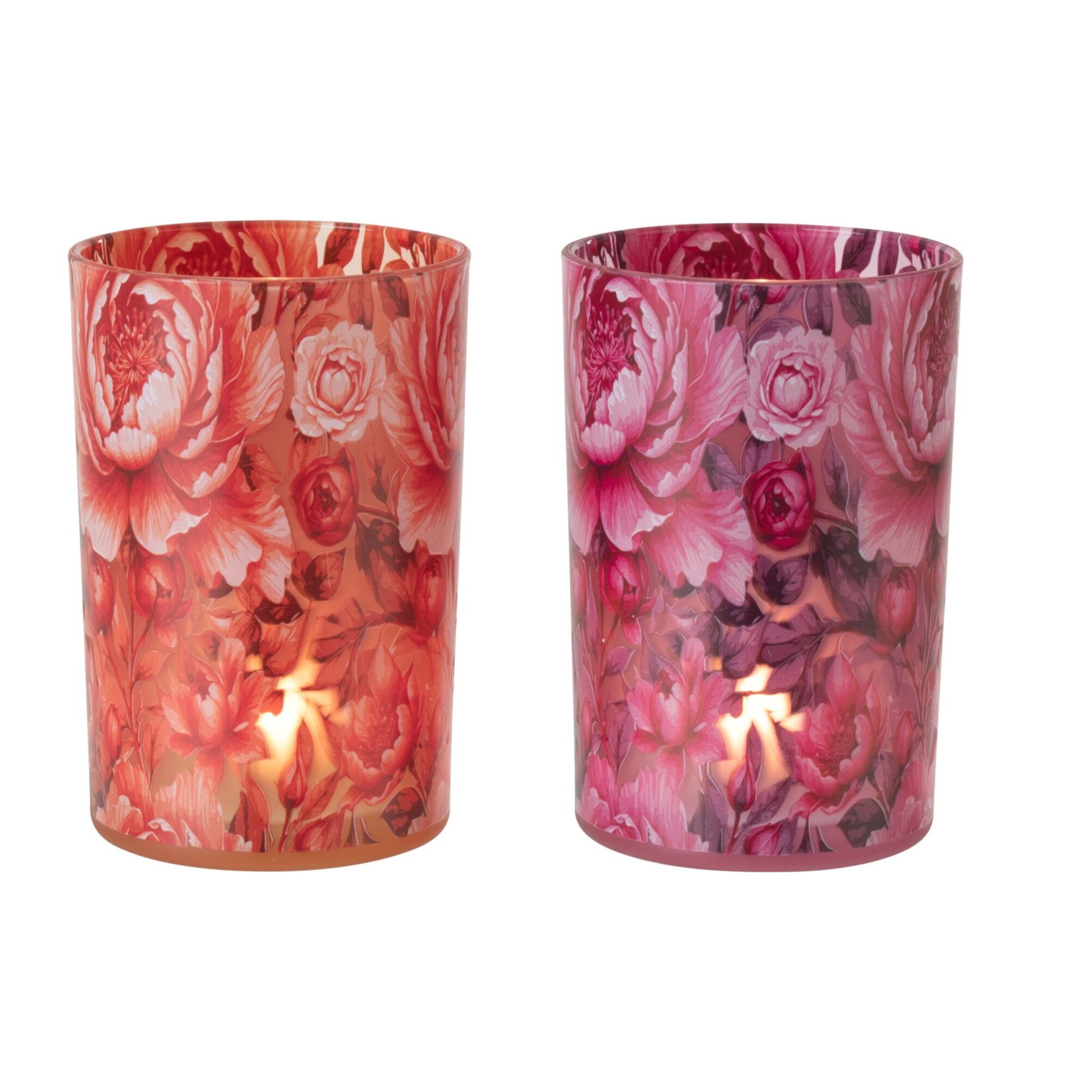 J-line Photophore Fleurs - verre - orange/rose - large - 2 pièces