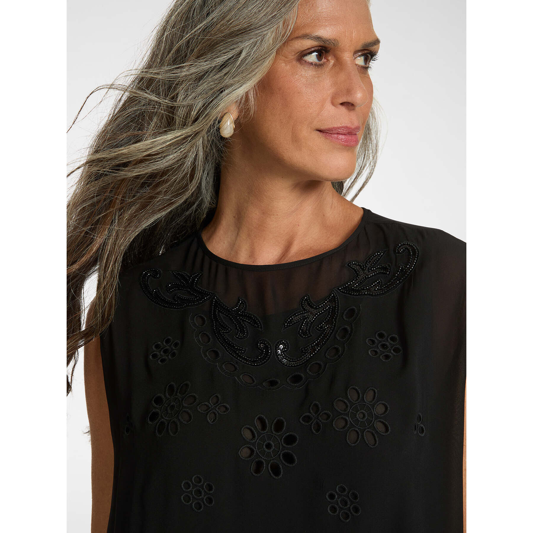 Elena Mirò - Blusa in georgette traforata - Nero