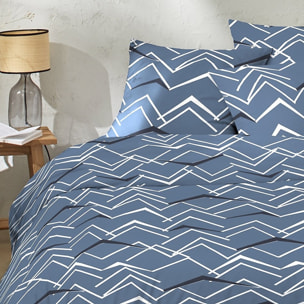 Parure de couette 100% coton 57 fils à motifs - bleu