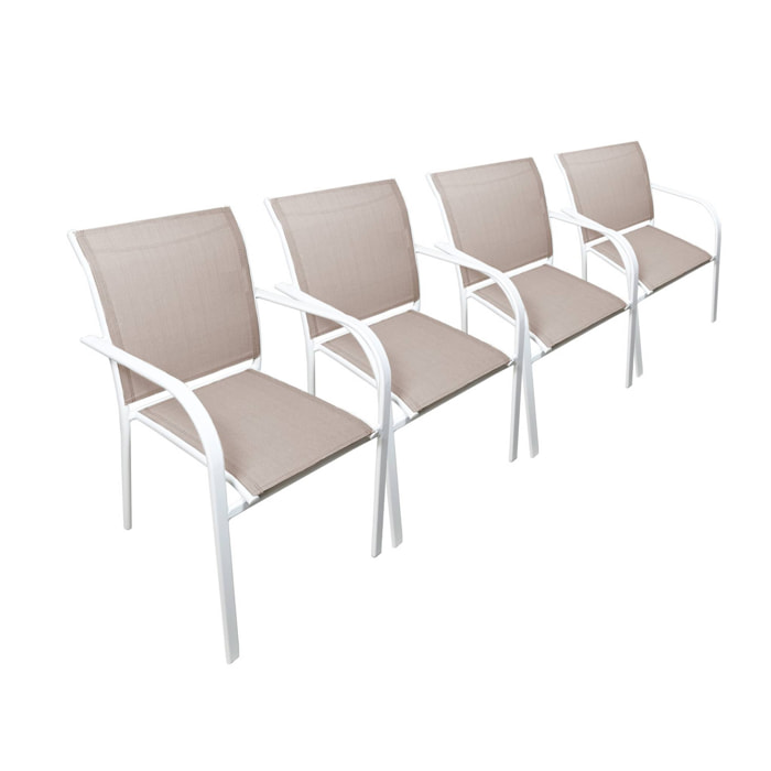 Lot de 4 fauteuils de jardin AMARA en aluminium et textilene blanc. 62 x 55 x 84 cm