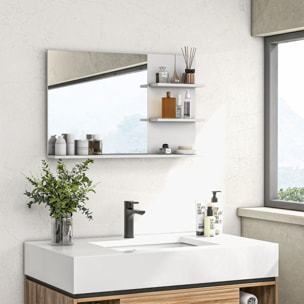 Espejo de Baño con 2 Estantes Laterales y Estante Inferior, Espejo de Pared, Estilo Moderno, para Entrada, Pasillo, 75x10x48 cm, Blanco