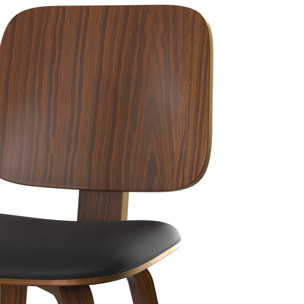 Lot de 2 chaises en bois plaqué noyer et PU noir - Flow