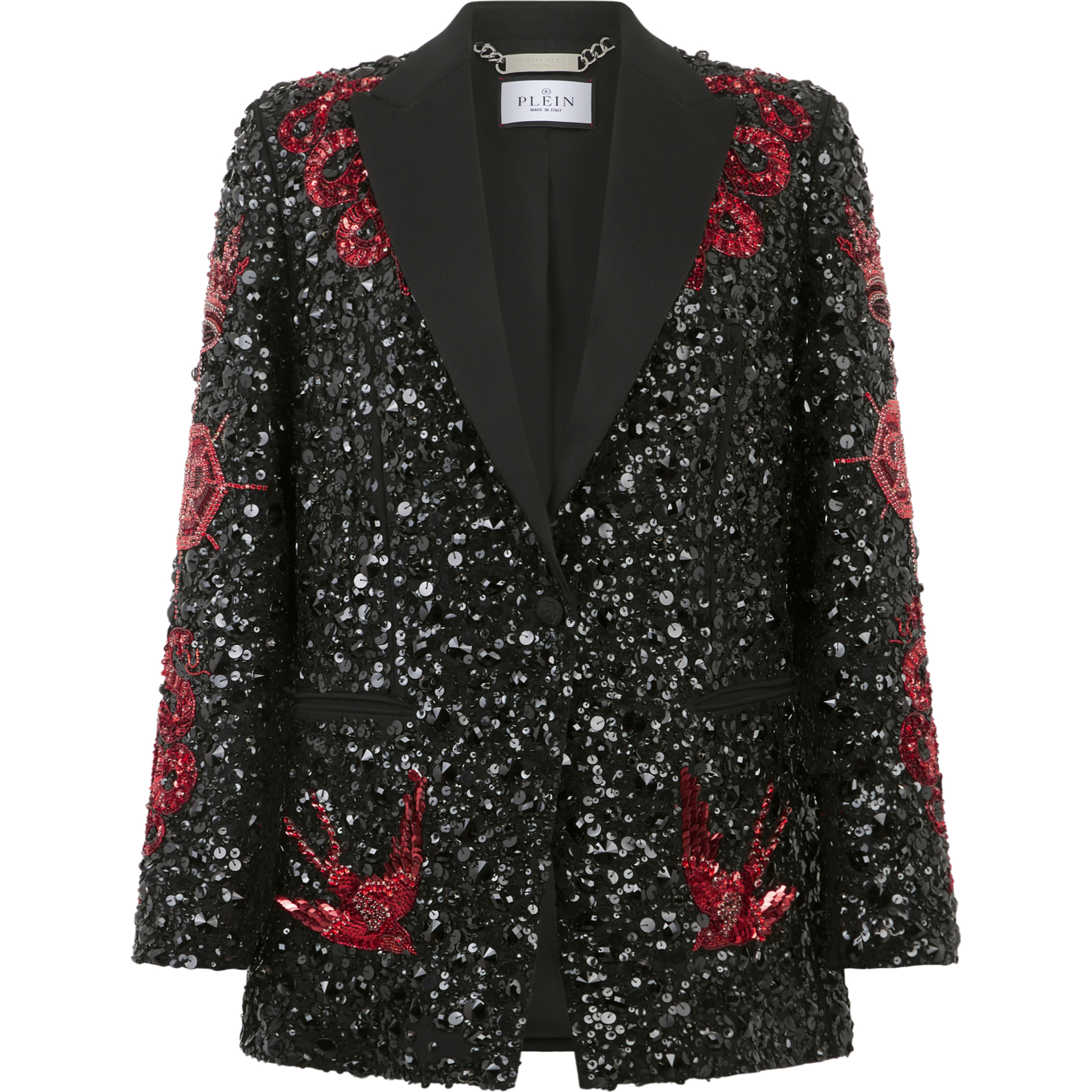 PHILIPP PLEIN Boyfriend's Fit Blazer Butterfly Tattoo Paillettes