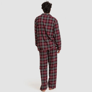 Pijama franela manga larga camisero hombre Cuadro Sauron Burdeos