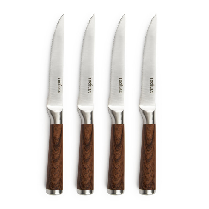 Set 4 coltelli da bistecca Excelsa Wood, acciaio marrone