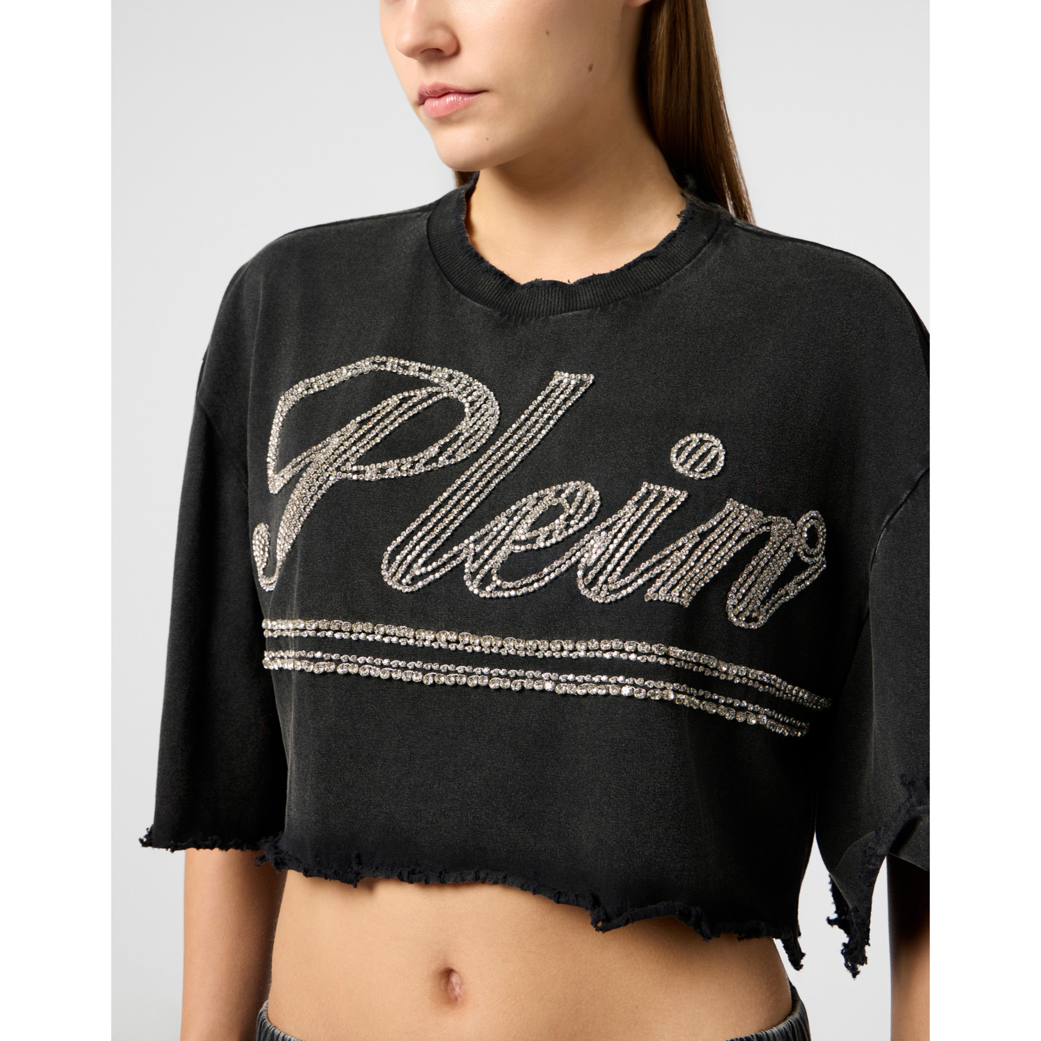 PHILIPP PLEIN Cropped T-Shirt Strass Signature
