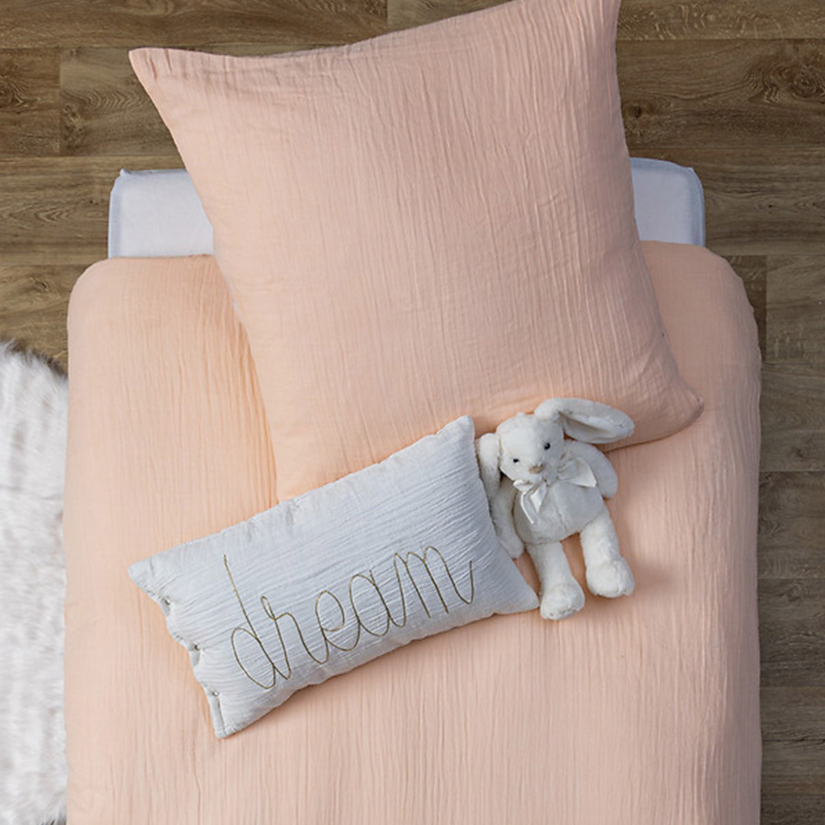 Coussin rectangulaire "Lili" en gaze de coton 50x30cm blanc