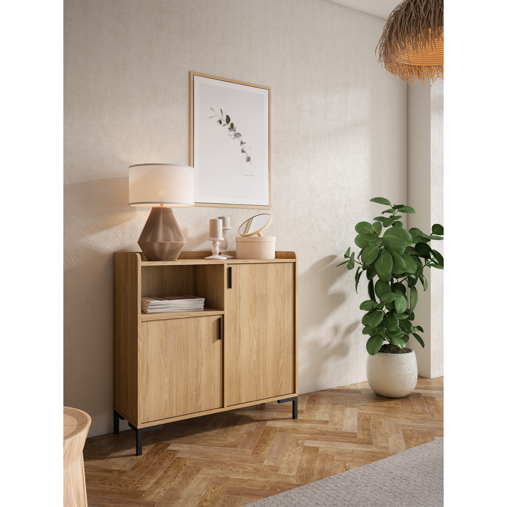 Aparador entrada Dover melamina roble dorado 88x90x33 cm