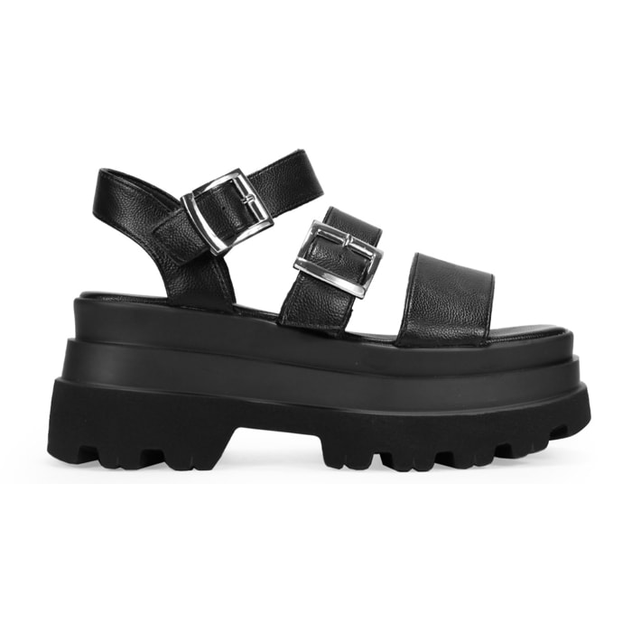 Sandalias de plataforma negras con dos hebillas