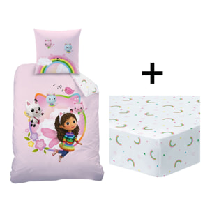 Parure de lit imprimée + drap housse 100% coton, GABBY ET LA MAISON MAGIQUE GARDEN