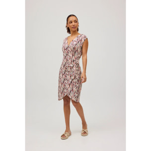 Abito midi stampato con arricciatura