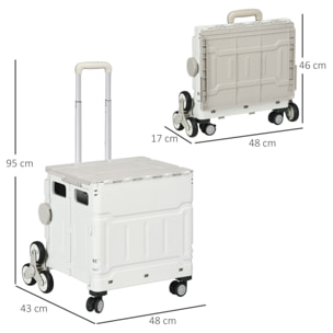 Carrito de la Compra Plegable Carrito para Supermercado con 2 Ruedas Longitud de Mango Ajustable Capacidad 35 Litros para Oficina Escuela Hogar 48x43x95 cm Blanco