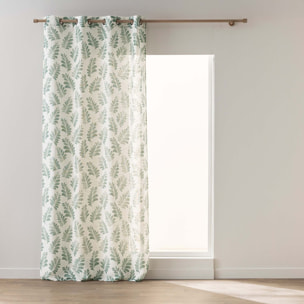 Rideau à œillets polylin imprimé végétal tamisant - Vert