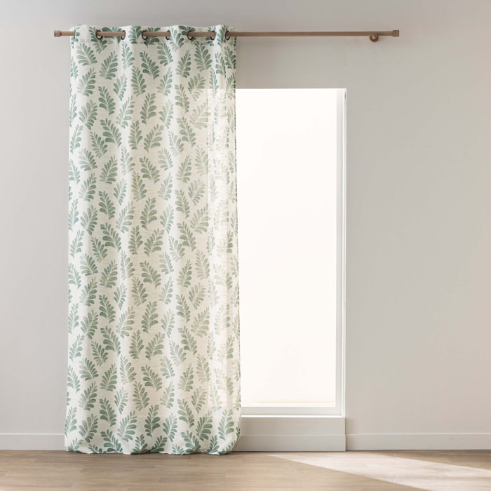 Rideau à œillets polylin imprimé végétal tamisant - Vert