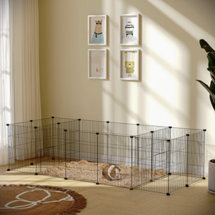 Parc enclos modulable petits animaux lapins rongeurs chiots - 18 panneaux en fil d'acier - 2 portes - 175L x 70l x 45H cm - noir