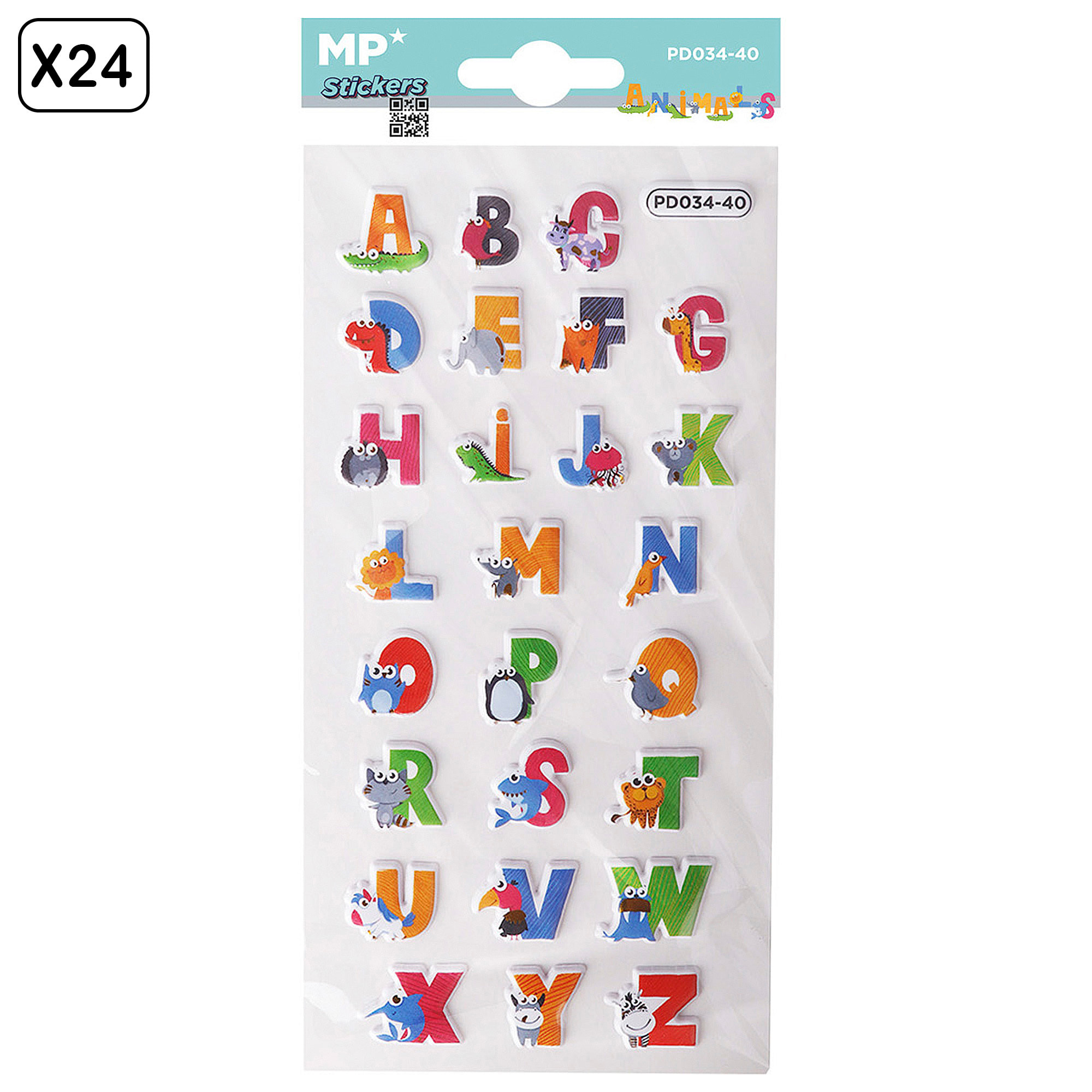 PACK 24 Uds. PEGATINAS STICKERS RELIEVE DISEÑO ANIMALES