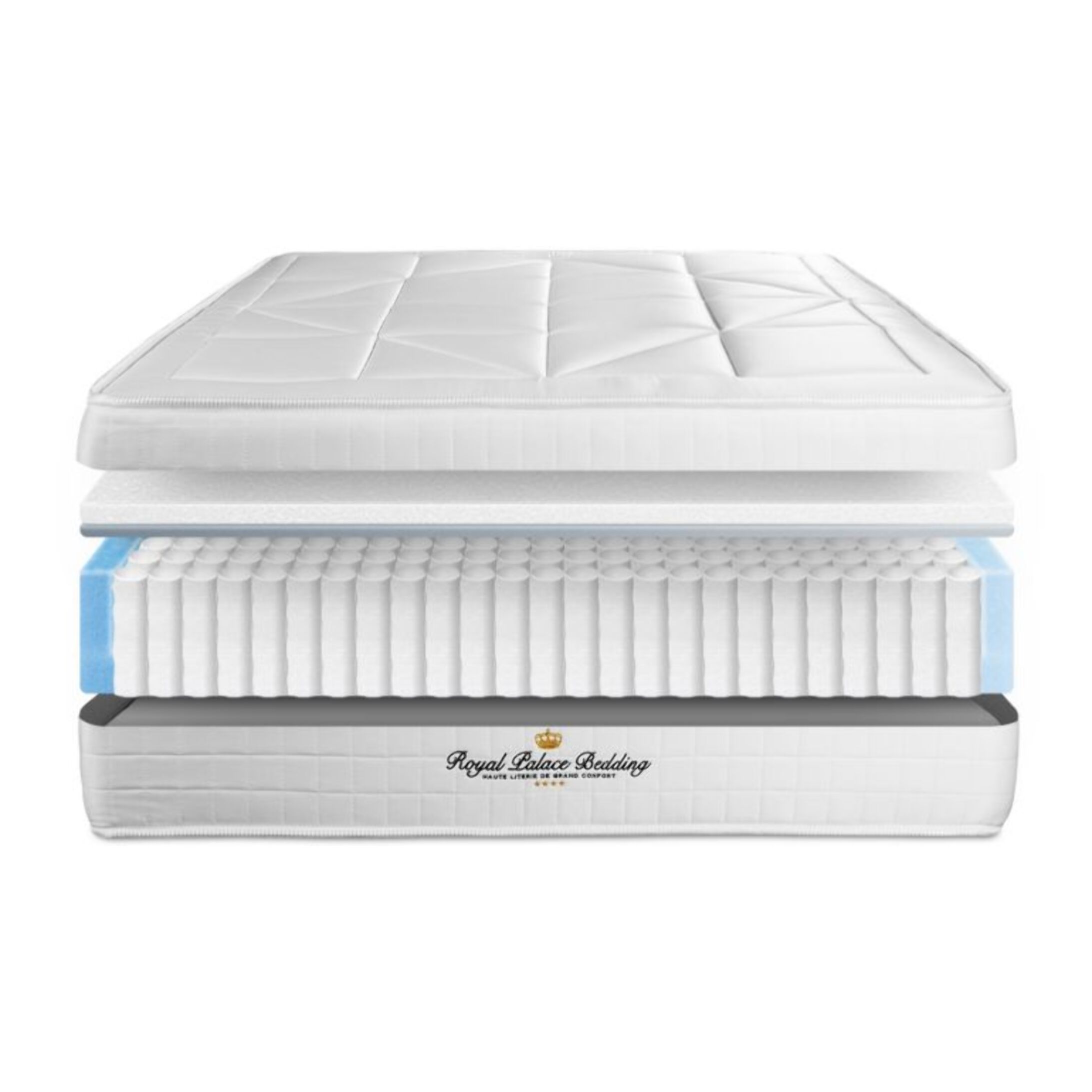 Lit Windsor double Sommier monobloc en tissu - pieds bois