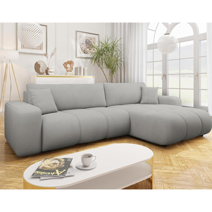 Nicole - Canapé d'angle réversible 5 places convertible avec coffre en tissu - Gris clair