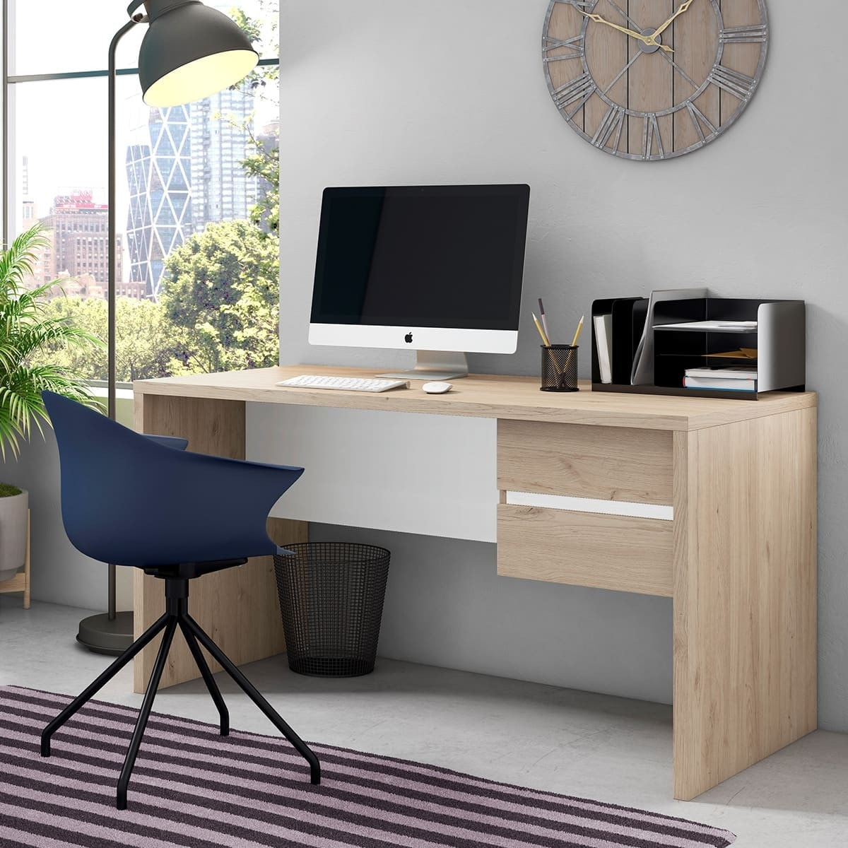 Bureau 2 tiroirs effet bois - JESS