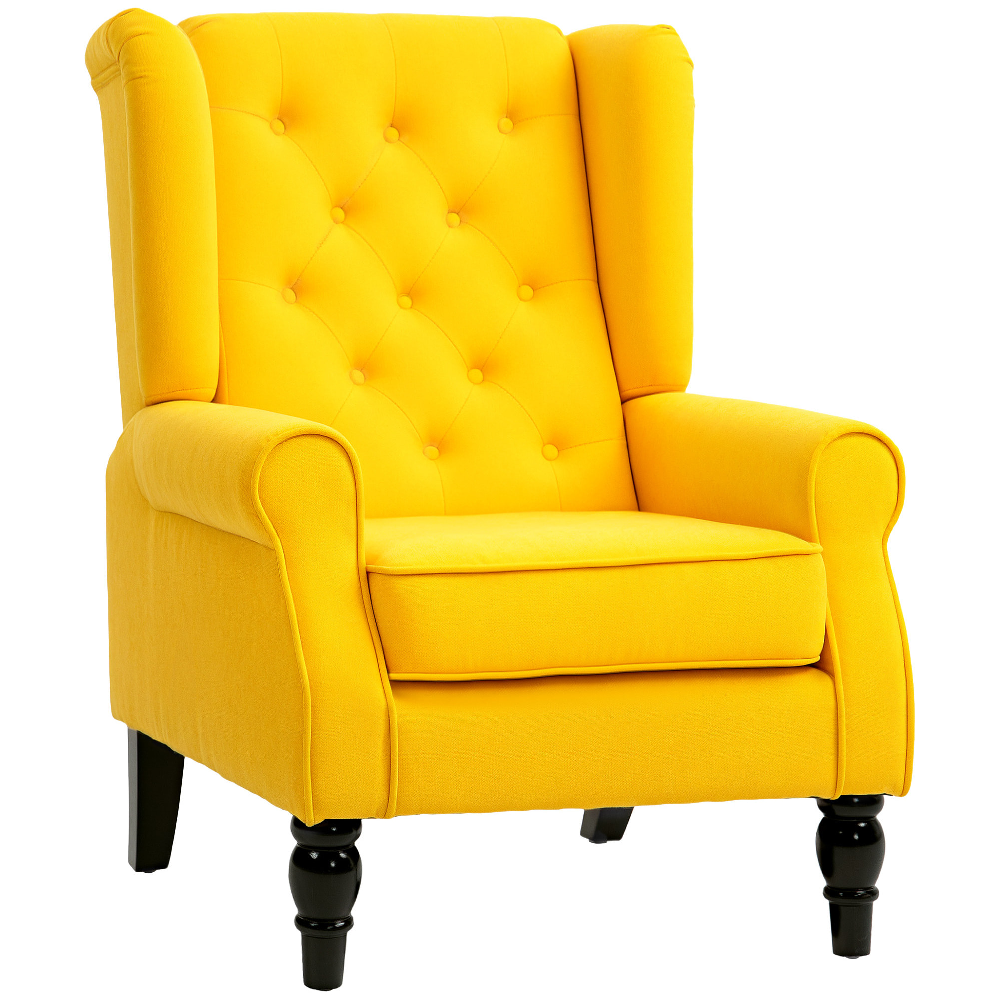 Sillón Orejero Moderno, Butaca de Salón con Reposabrazos y Patas de Madera, Sofá Individual Carga 160 kg para Oficina, Sala de Estar y Dormitorio, Amarillo