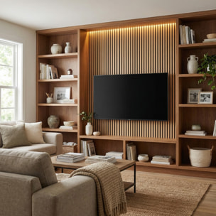 Panneau acoustique mural d'intérieur 60x120 cm en MDF sur feutre polyester, décor chêne blanc, 0,72 m2 (SATAKUPANWOT612)