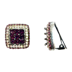 Pendiente clip multicristal Sw y plata 925 10µ