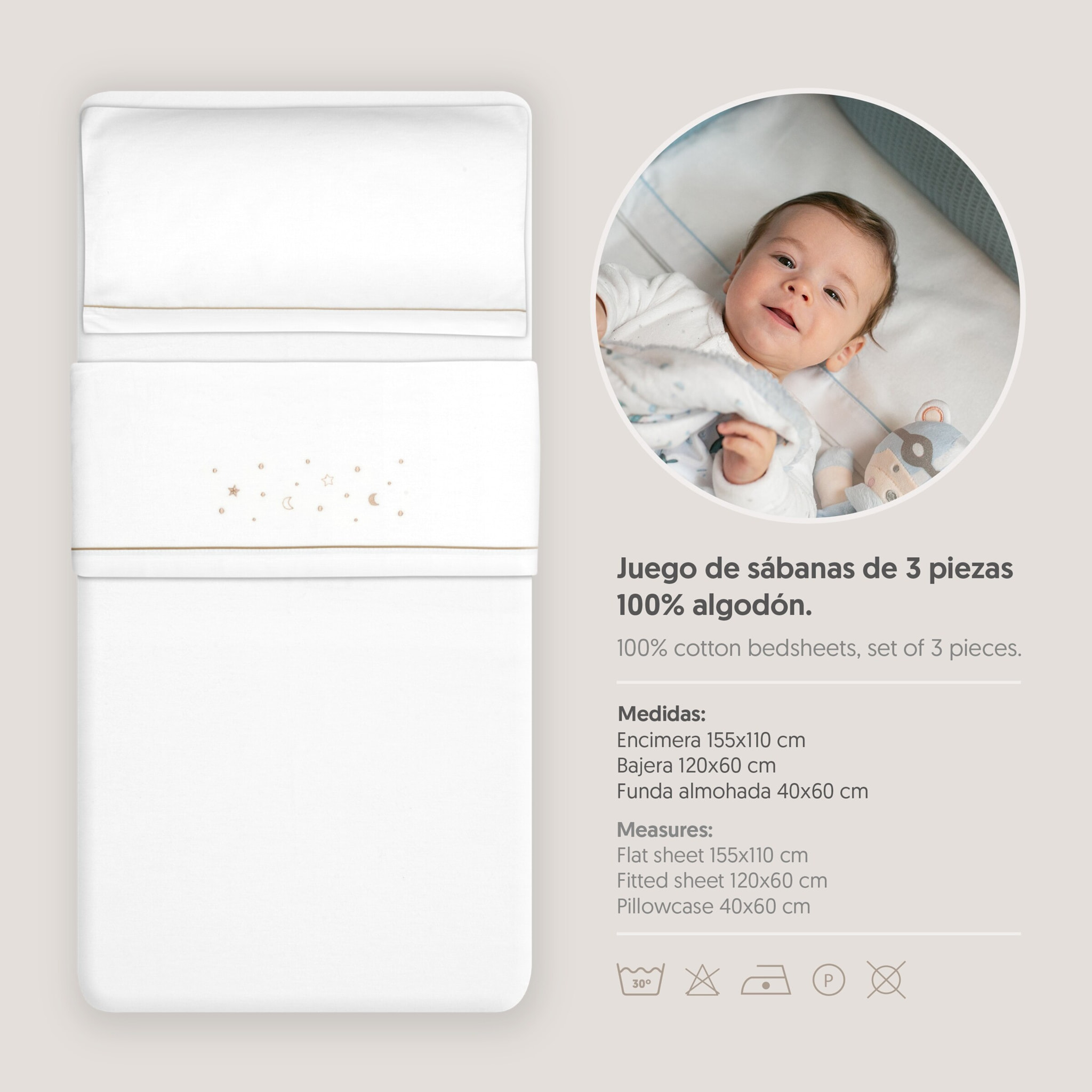 Juego de Sábanas de Cuna Franela Estrellas Luna
