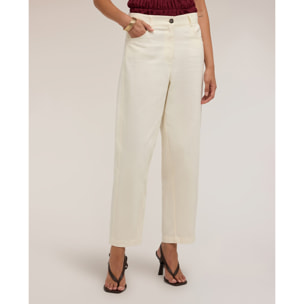 Motivi - Pantaloni cropped barrel leg in drill di cotone - Bianco