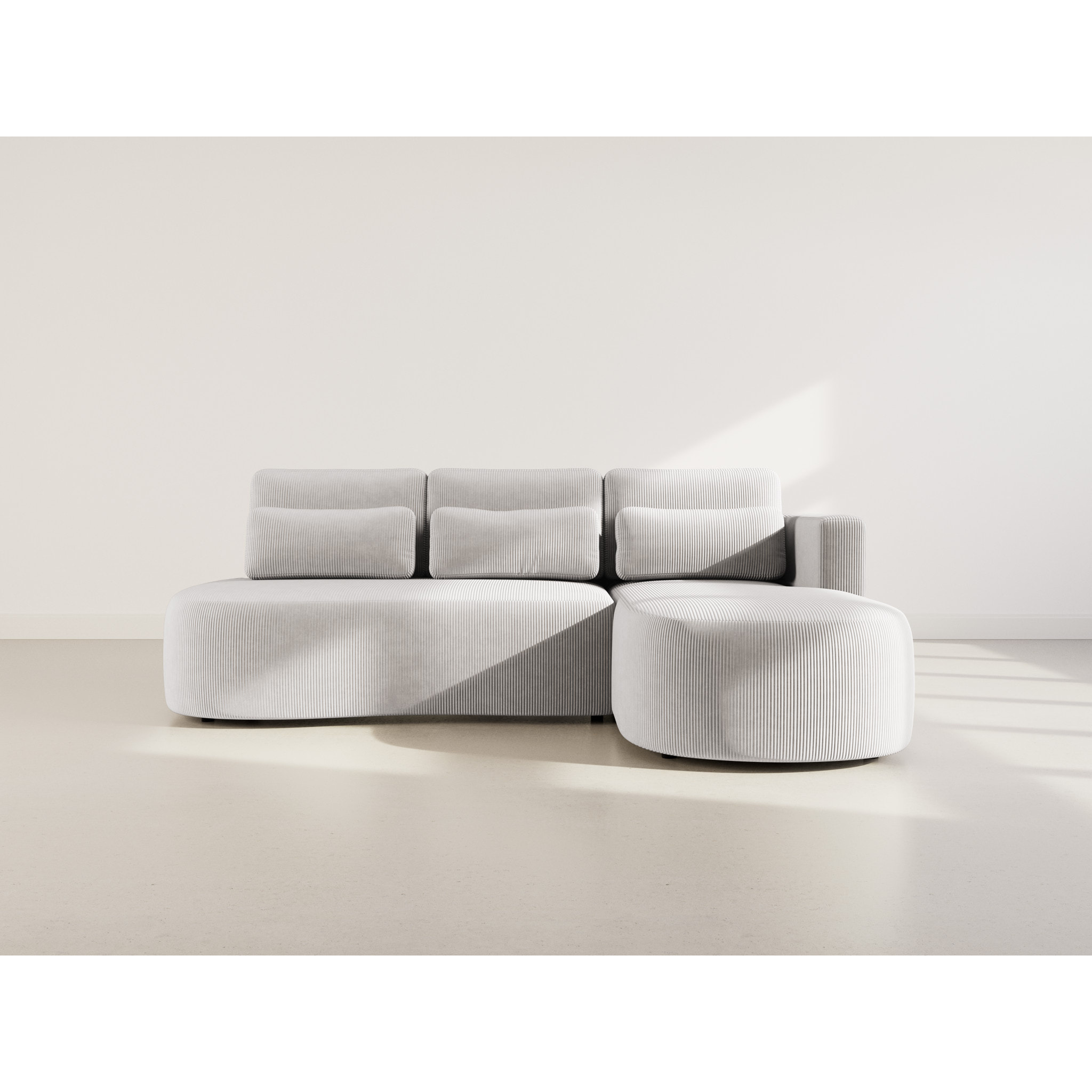 Mahina - canapé d'angle droit 4 places convertible avec coffre en velours côtelé - Gris clair