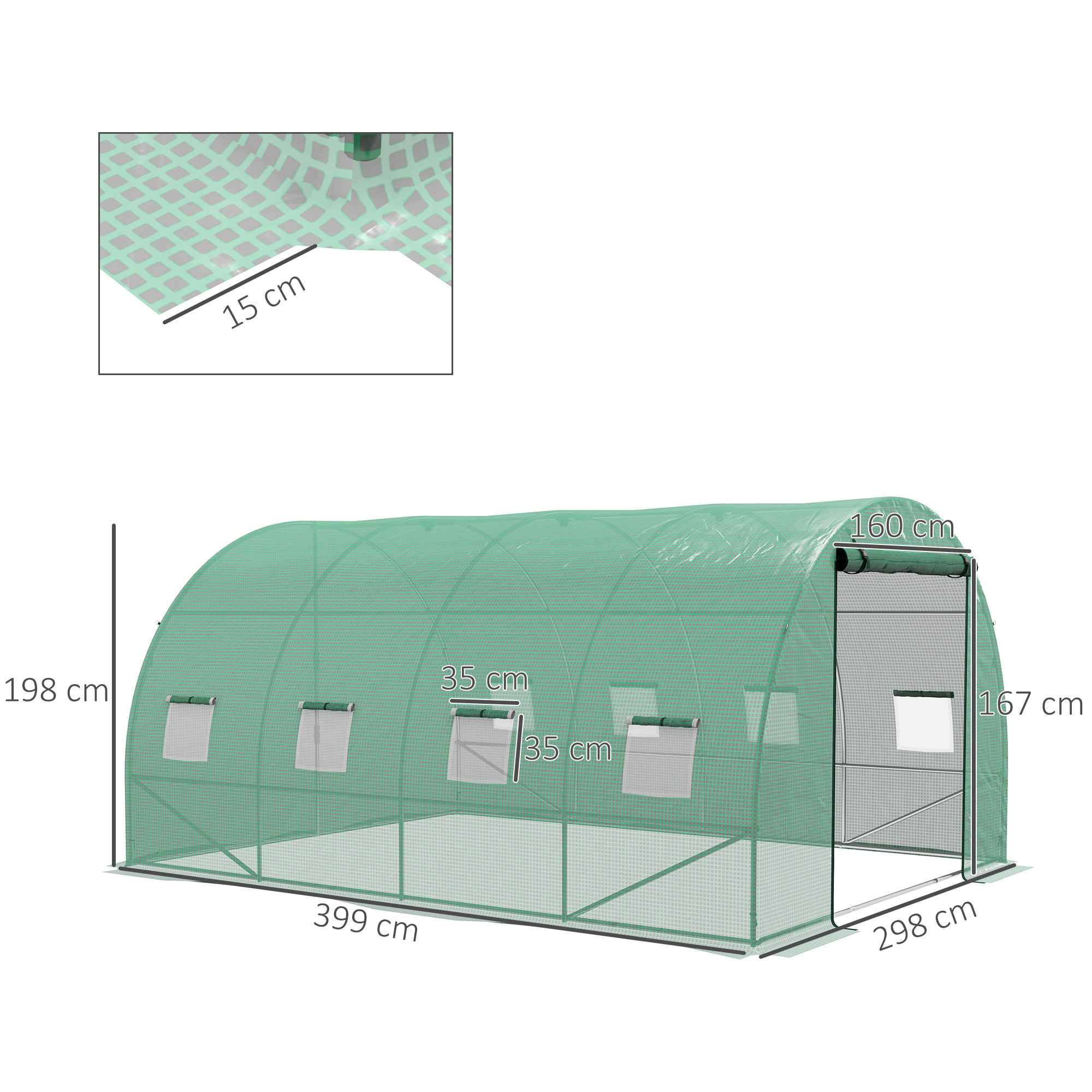 Serre de jardin tunnel 12 m² système d'arrosage intégré acier renforcé PE haute densité vert