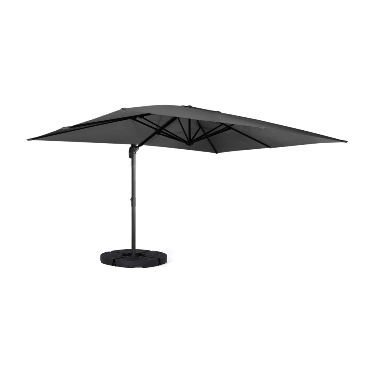 Parasol Sombra 360° rectangle gris 4x3m avec housse et dalles