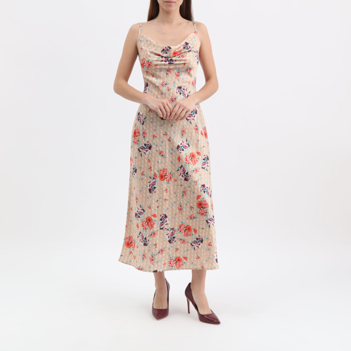 Robe Akilina - coupe slim - motif - tissu satiné - multicolore
