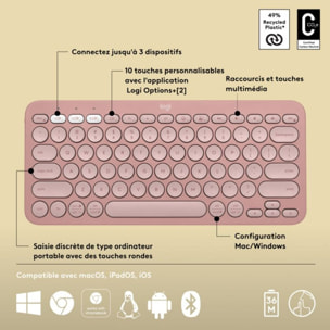 Clavier sans fil LOGITECH Pebble 2 K380s Rose