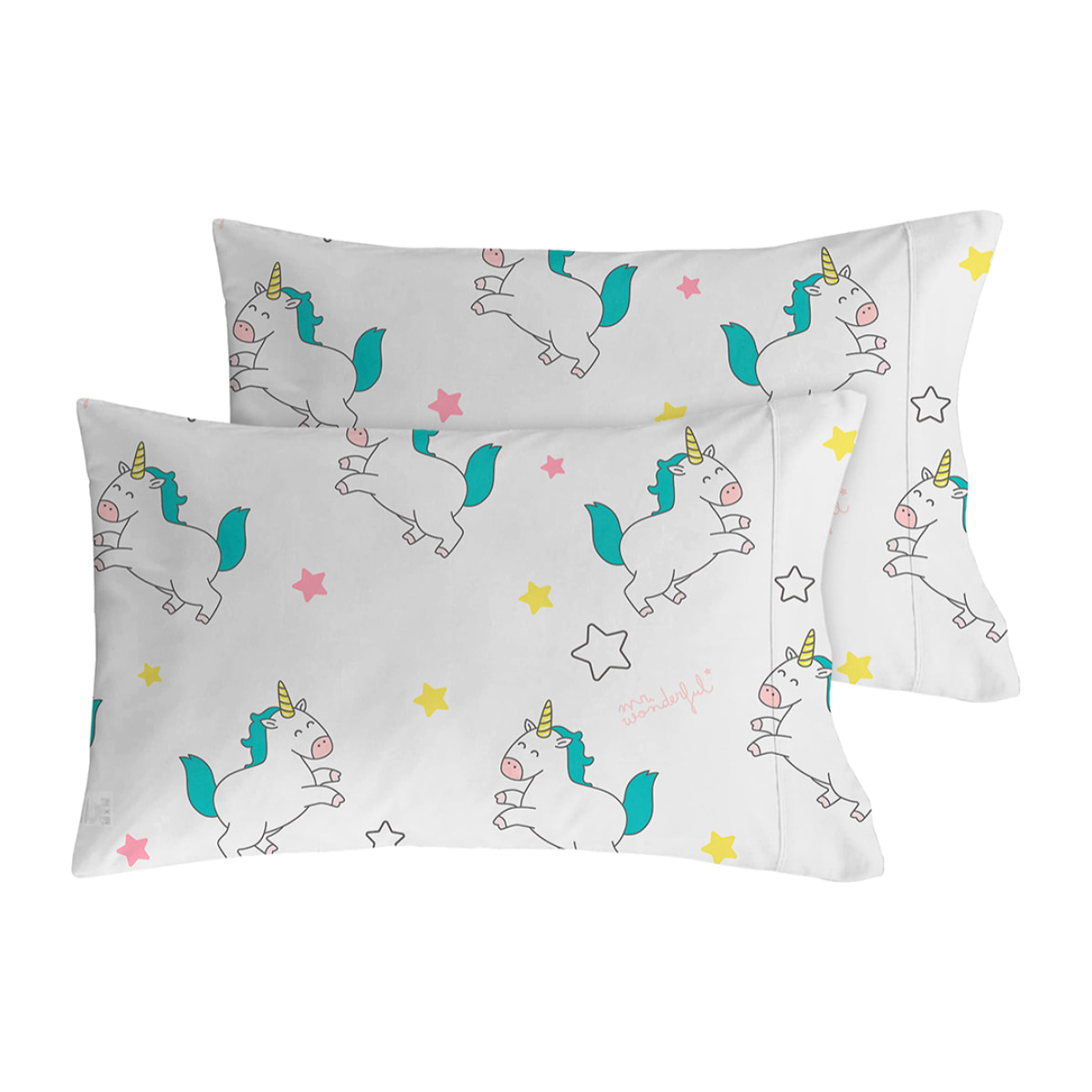 2 Fundas de almohada Mr.Wonderful Unicornios 50x80 cm - 100% algodón -