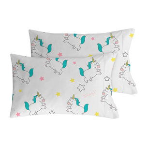2 Fundas de almohada Mr.Wonderful Unicornios 50x80 cm - 100% algodón -