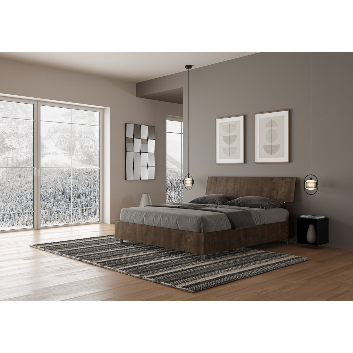 Cama sin somier 160x200 con cabecera inclinada nogal Demas