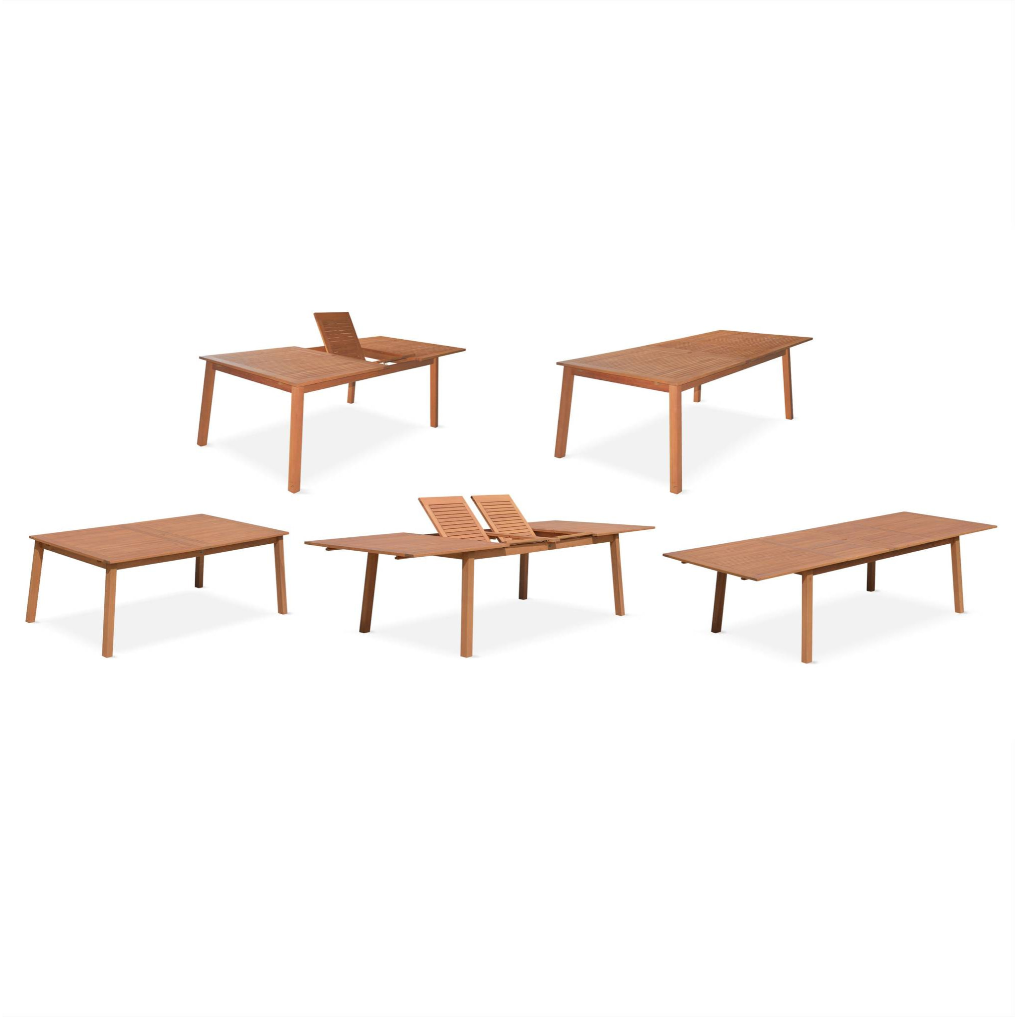 Salon de jardin en bois extensible - Almeria - Grande table 200/250/300cm avec 2 rallonges. 2 fauteuils et 8 chaises. en bois d'Eucalyptus huilé et textilène blanc