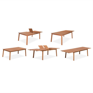 Salon de jardin en bois extensible - Almeria - Grande table 200/250/300cm avec 2 rallonges. 2 fauteuils et 8 chaises. en bois d'Eucalyptus huilé et textilène blanc