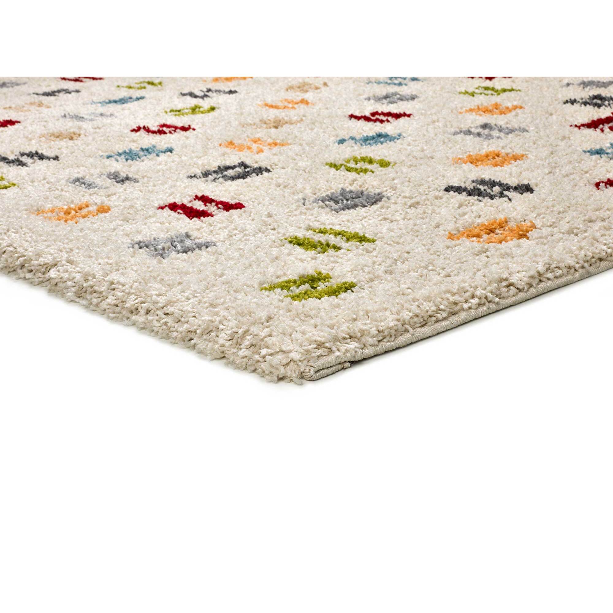 BREMEN Alfombra shaggy geométrica en blanco y motivos multicolor, varias medidas disponibles