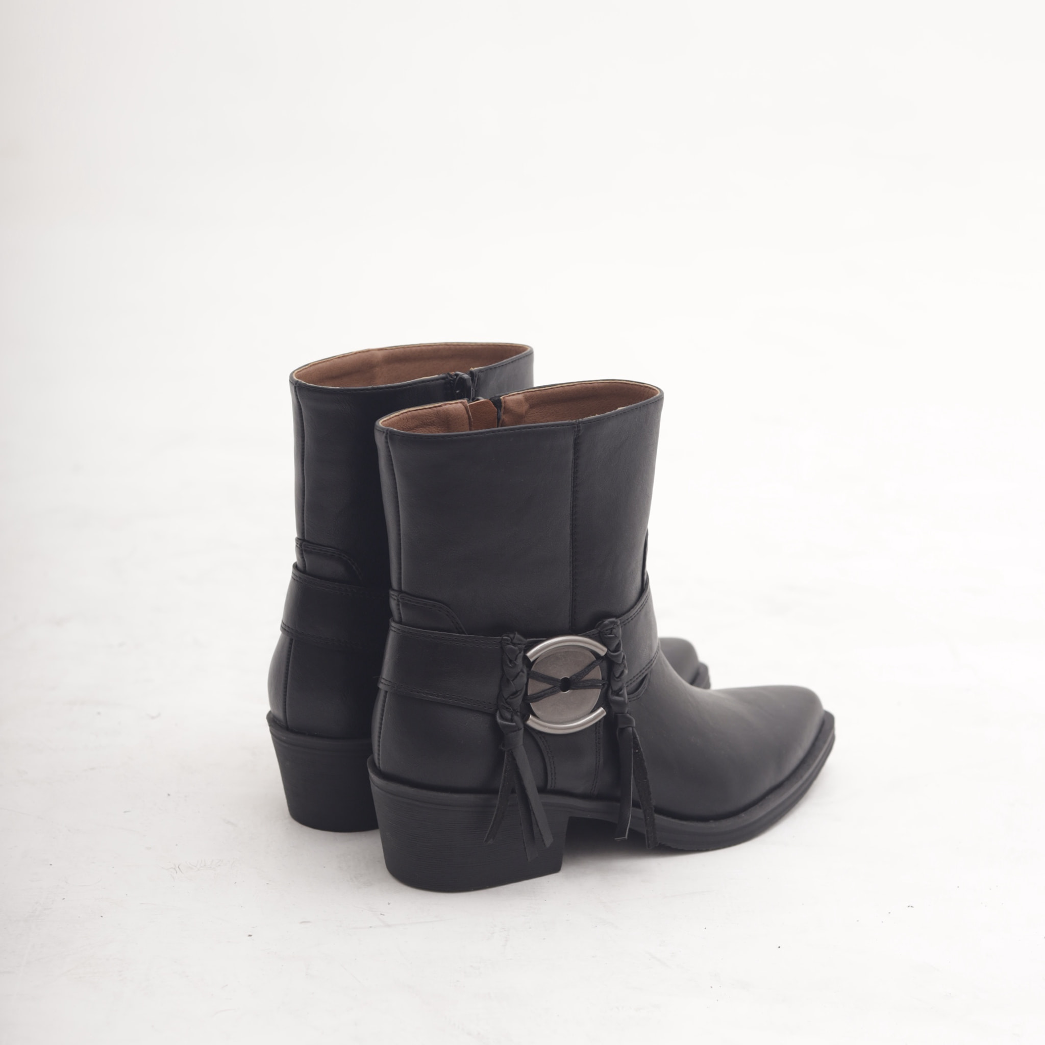 STIVALETTO TEXANO CINTURINO E FRANGE NERO