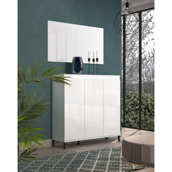 Credenza Miriana, Buffet da soggiorno, Madia da salotto, Dispensa da cucina, Made in Italy, 138x40h110 cm, Bianco lucido e Antracite