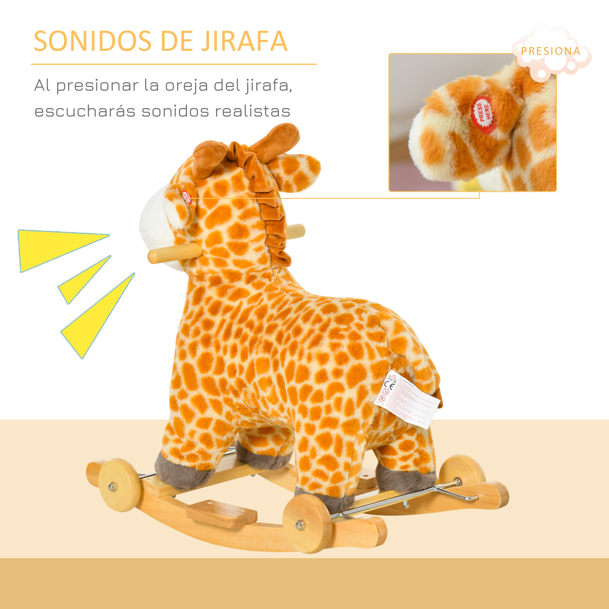 Caballito Balancín Jirafa para Niños de +3 Años con Ruedas Sonidos 63x38x63 cm