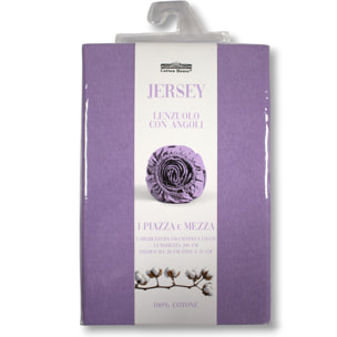 LENZUOLO SOTTO CON ANGOLI PER LETTO UNA PIAZZA E MEZZA IN JERSEY DI COTONE LILLA