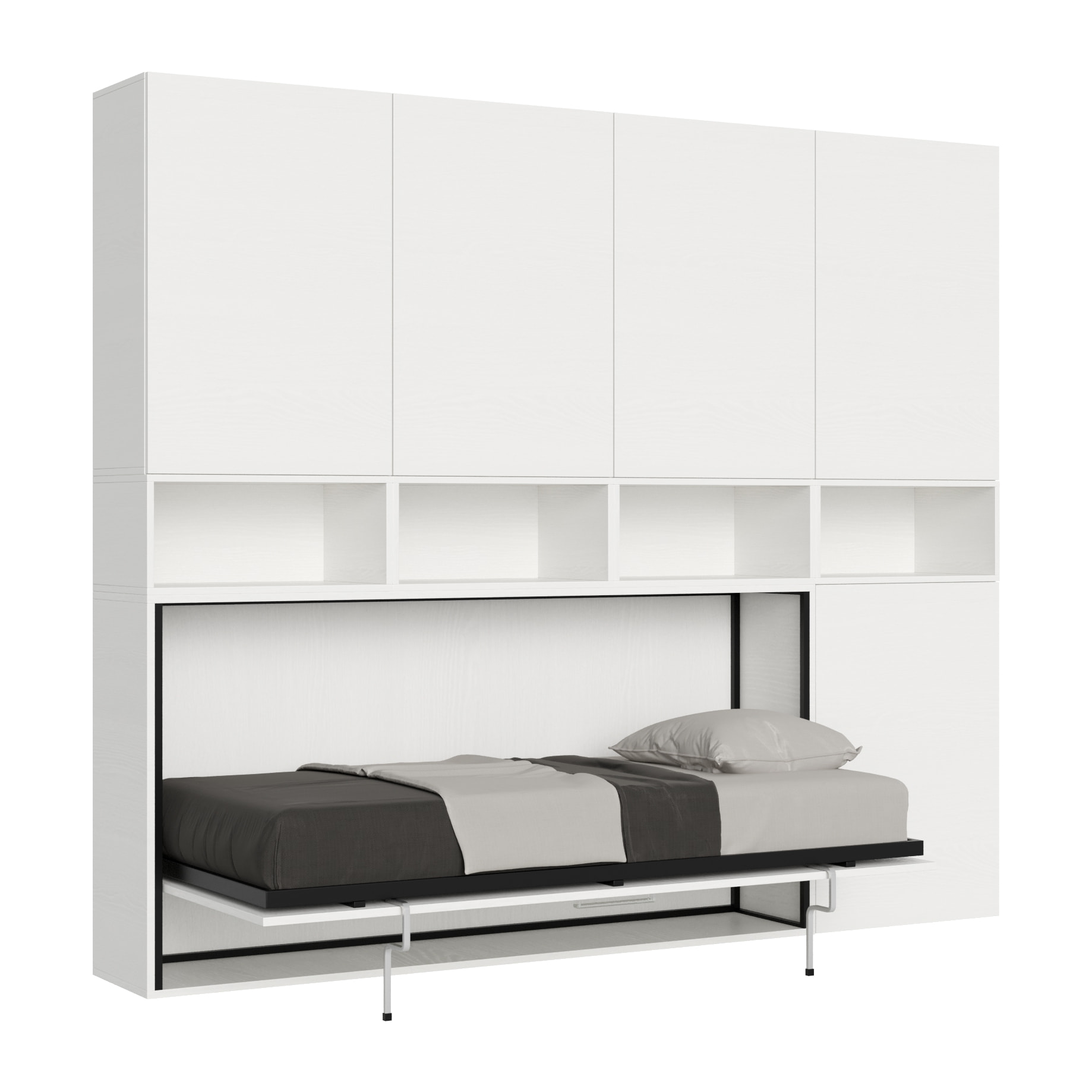 Armoire lit escamotable horizontal 1 couchage 85 Kando avec matelas composition C Frêne Blanc