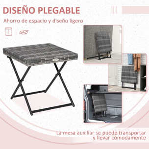 Mesa de Jardín de Ratán Sintético 0,16 ㎡ Mesa de Terraza Exterior Plegable con Patas Cruzadas y Marco de Acero para Patio Balcón Gris