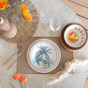 Lot de 6 assiettes creuses dessin tropical en grès 21,5cm TROPIQUE