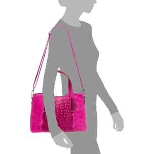 Fiesole borsa tote Donna. Pelle autentica Camoscio Inciso Coccodrillo.