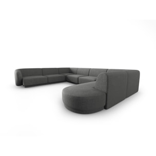 Canapé d'angle gauche panoramique modulable "Lionel" 8 places en chenille gris foncé mélange