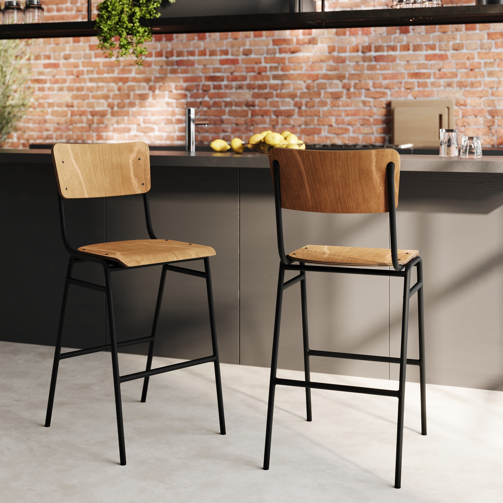 Lot de 2 chaises pour îlot central 66 cm en bois foncé - Clem